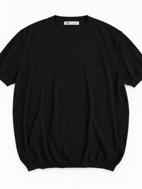 Zara Men Black Short-Sleeve Crewneck Tee